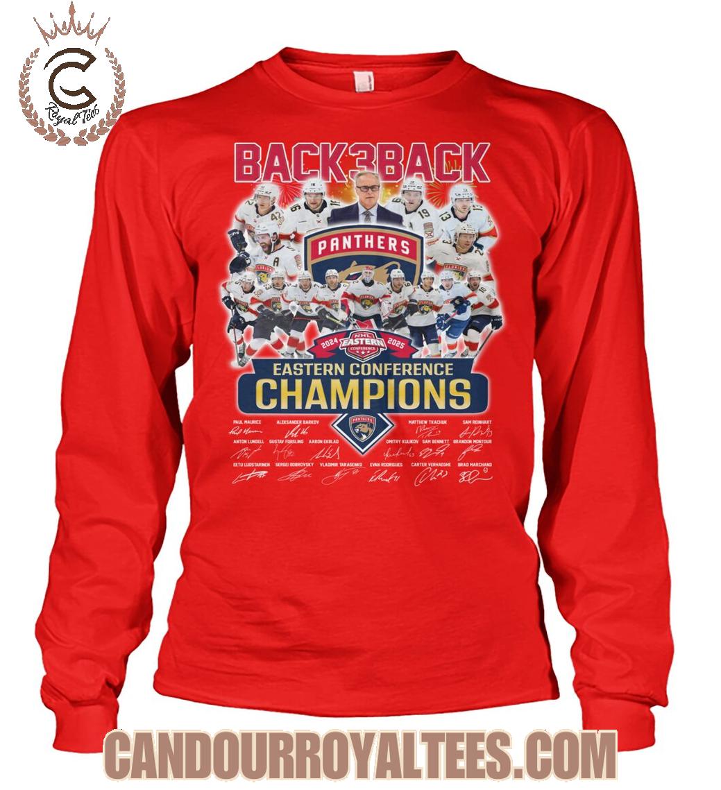 Back3Back 2024 2025 NHL Eastern Conference Champions Florida Panthers T-Shirt Back3Back 2024 2025 NHL Eastern Conference Champions Florida Panthers T-Shirt