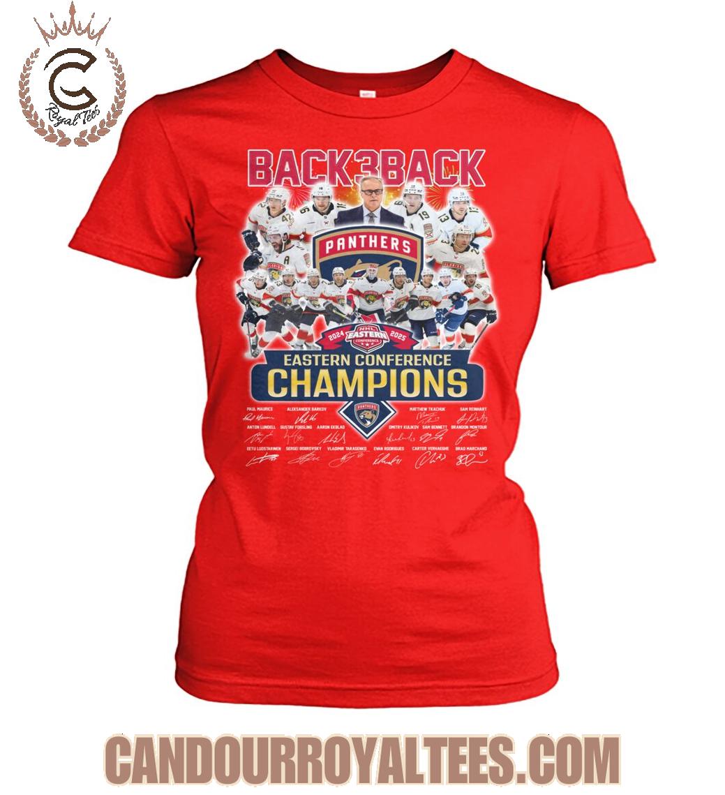 Back3Back 2024 2025 NHL Eastern Conference Champions Florida Panthers T-Shirt Back3Back 2024 2025 NHL Eastern Conference Champions Florida Panthers T-Shirt