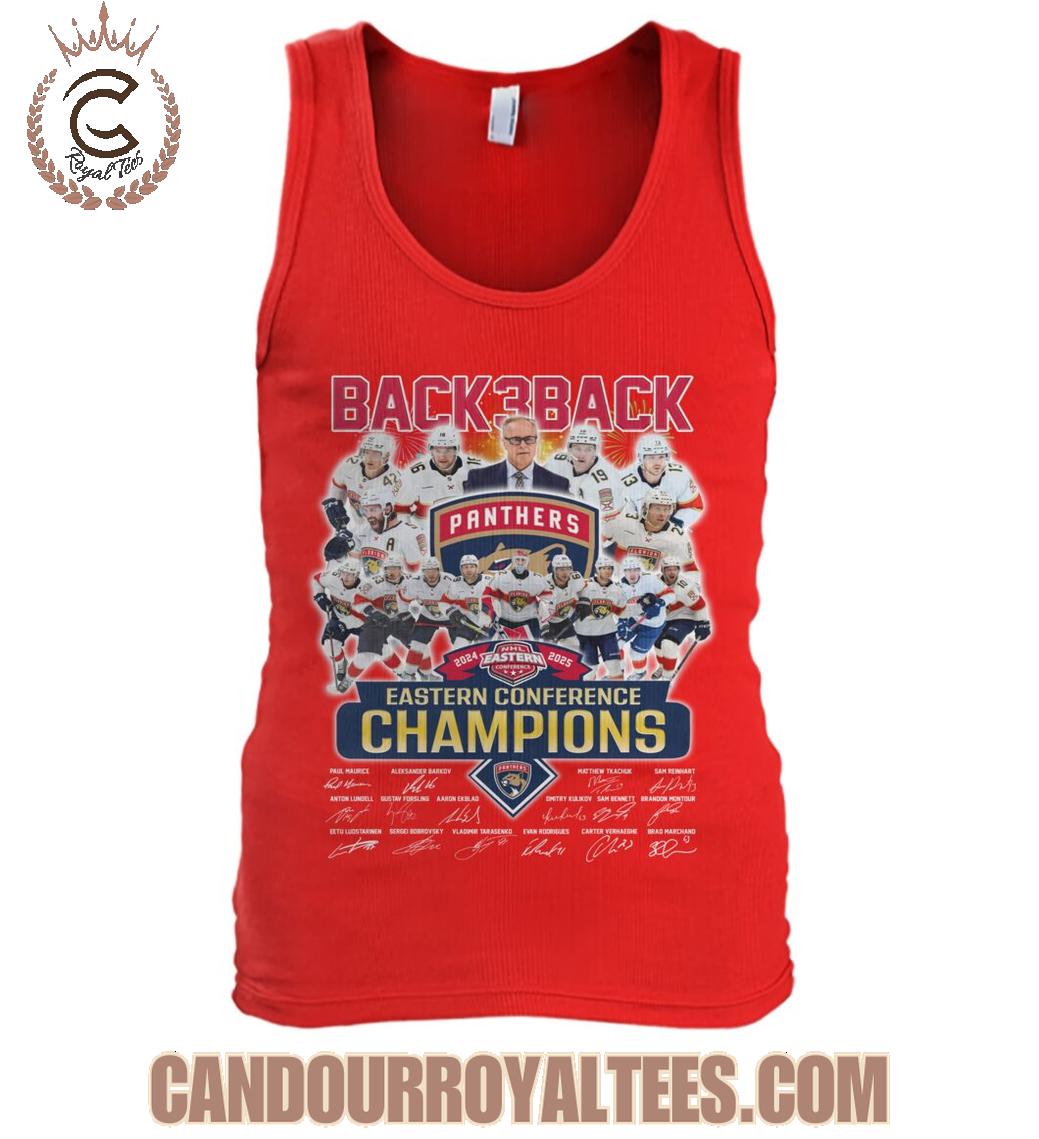 Back3Back 2024 2025 NHL Eastern Conference Champions Florida Panthers T-Shirt Back3Back 2024 2025 NHL Eastern Conference Champions Florida Panthers T-Shirt