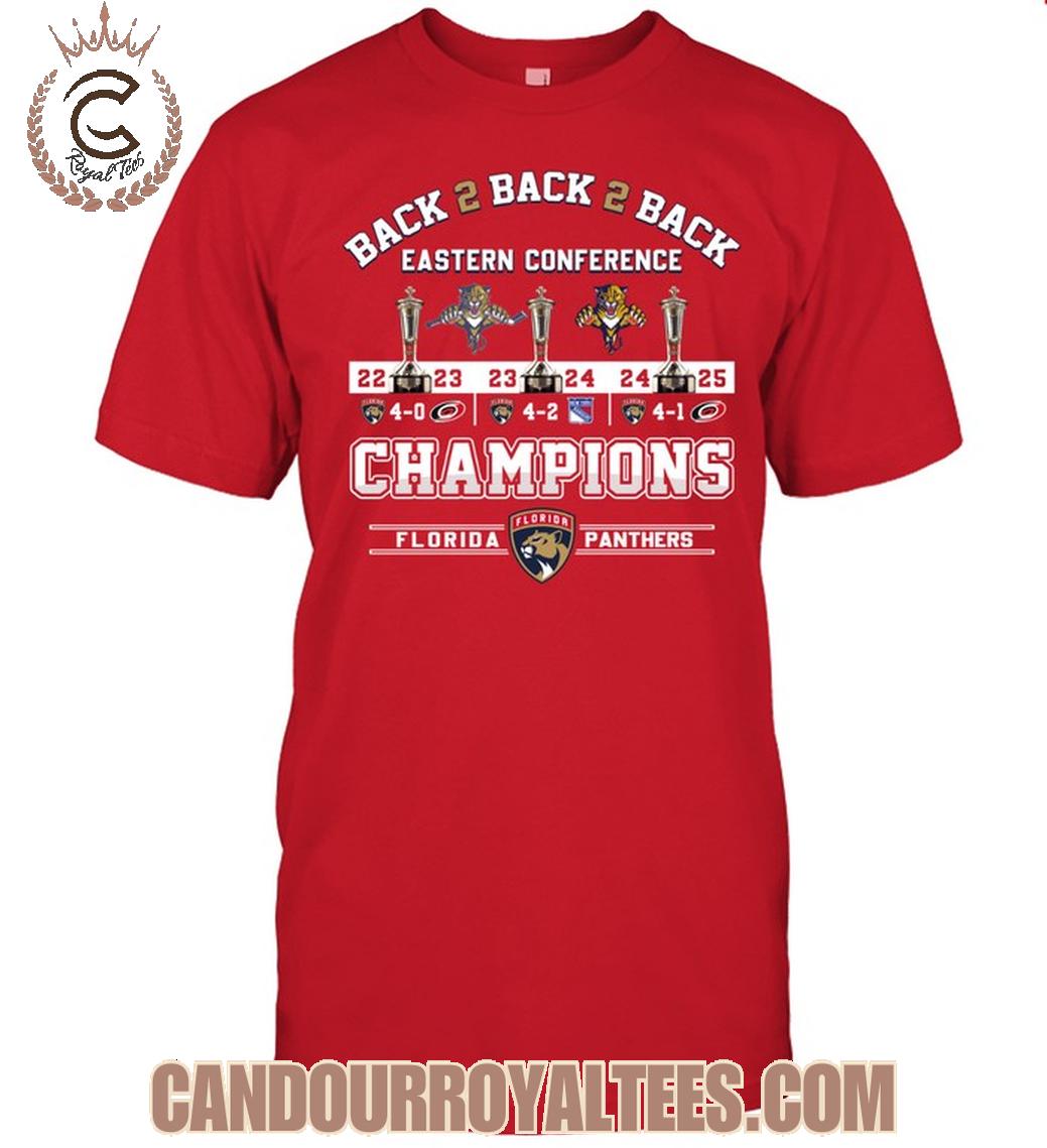 Florida Panthers Back 2 Back 2 Back Eastern Conference 2025 T-Shirt Florida Panthers Back 2 Back 2 Back Eastern Conference 2025 T-Shirt