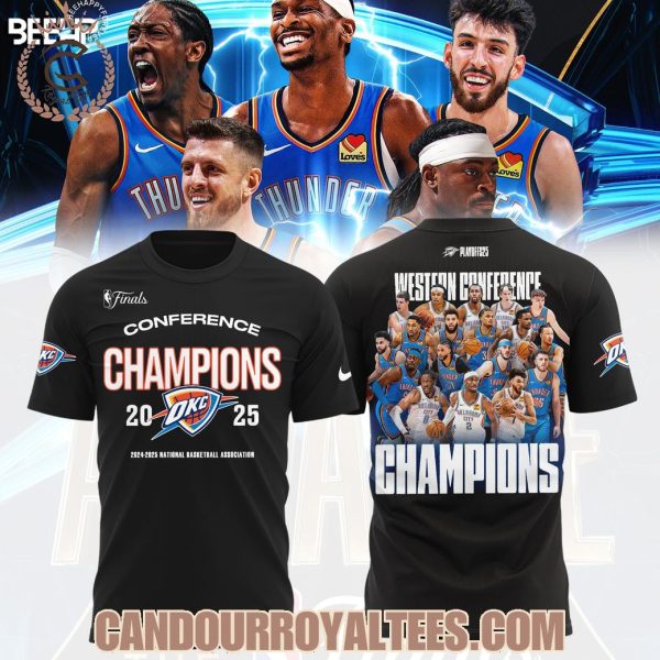 Oklahoma City Thunder Western Conference Champions 2025 National Basketball Association Black Tshirt, Hoodie