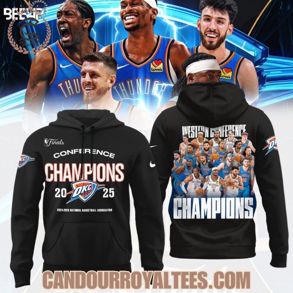 Oklahoma City Thunder Western Conference Champions 2025 National Basketball Association Black Tshirt, Hoodie