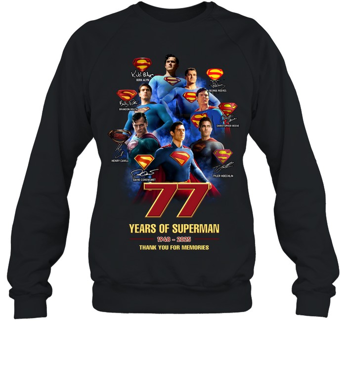 77 Years Of Superman 1948 - 2025 Thank You For The Memories T-Shirt 77 Years Of Superman 1948 - 2025 Thank You For The Memories T-Shirt