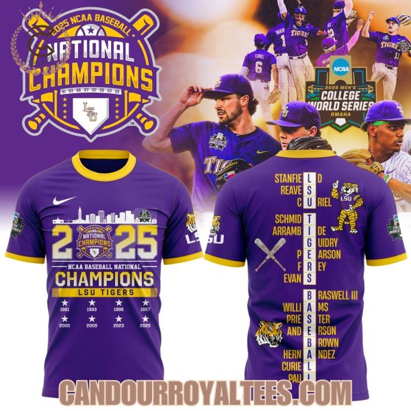 2025 NCAA Baseball National Champions LSU Tigers Purple T-Shirt, Hoodie