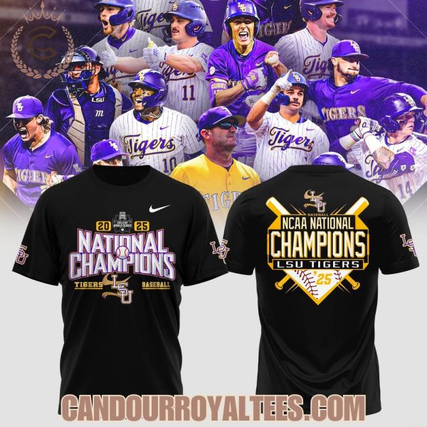 LSU Tigers Baseball NCAA National Champions 2025 Black Tshirt, Hoodie