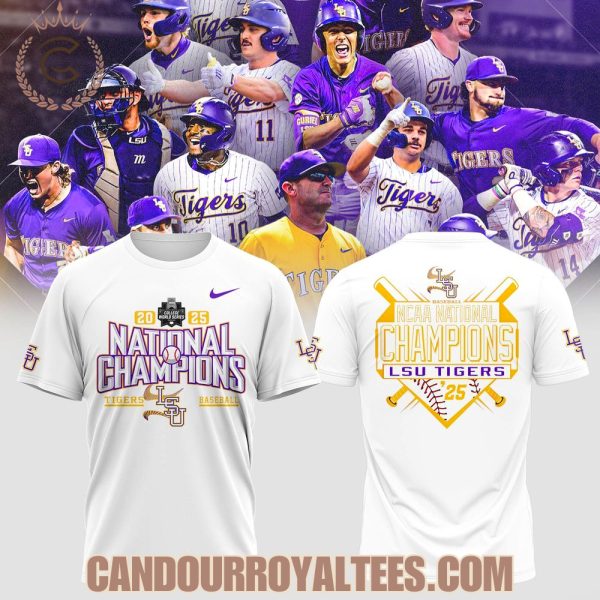 LSU Tigers Baseball NCAA National Champions 2025 White Tshirt, Hoodie