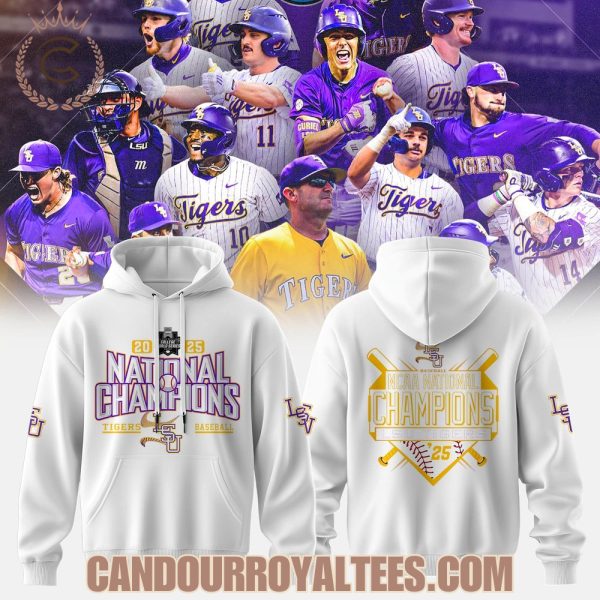 LSU Tigers Baseball NCAA National Champions 2025 White Tshirt, Hoodie