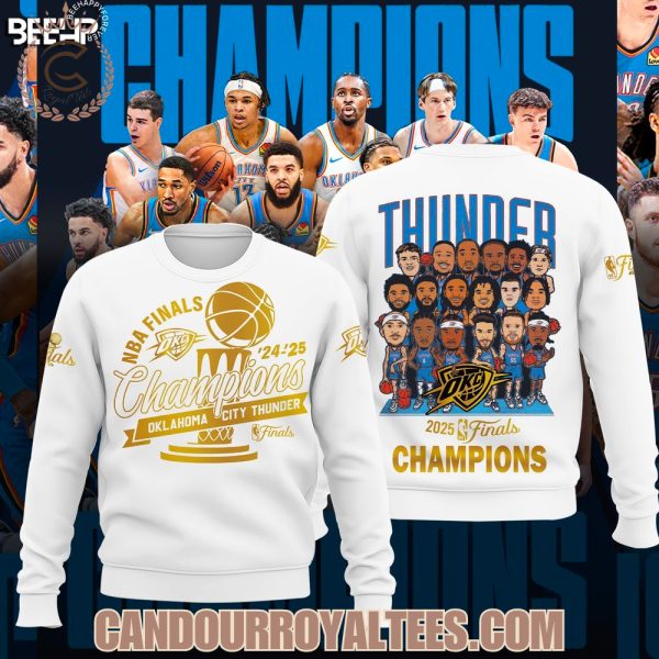NBA Finals ’24-’25 Champions Okalahoma City Thunder White Tshirt. Hoodie