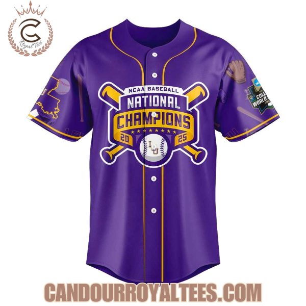 NCAA Baseball National Champions 2025 LSU Tigers Purple Baseball Jersey