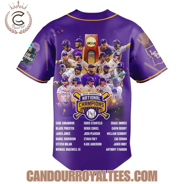 NCAA Baseball National Champions 2025 LSU Tigers Purple Baseball Jersey