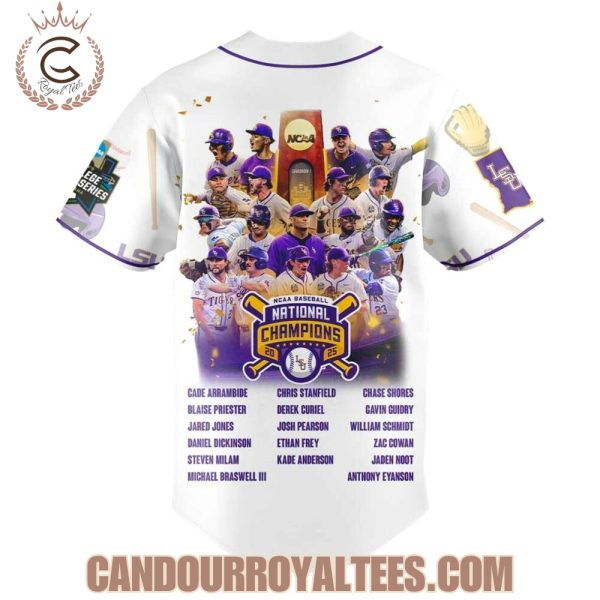 NCAA Baseball National Champions 2025 LSU Tigers White Baseball Jersey