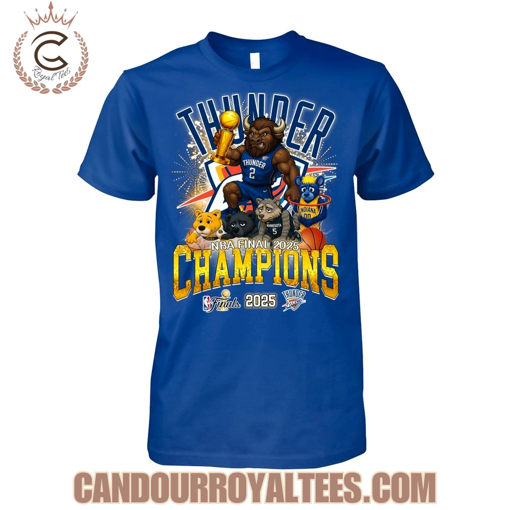Okalahoma City Thunder NBA Finals Champions 2025 Mascot Design T-Shirt Okalahoma City Thunder NBA Finals Champions 2025 Mascot Design T-Shirt