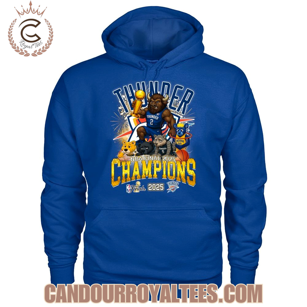 Okalahoma City Thunder NBA Finals Champions 2025 Mascot Design T-Shirt Okalahoma City Thunder NBA Finals Champions 2025 Mascot Design T-Shirt