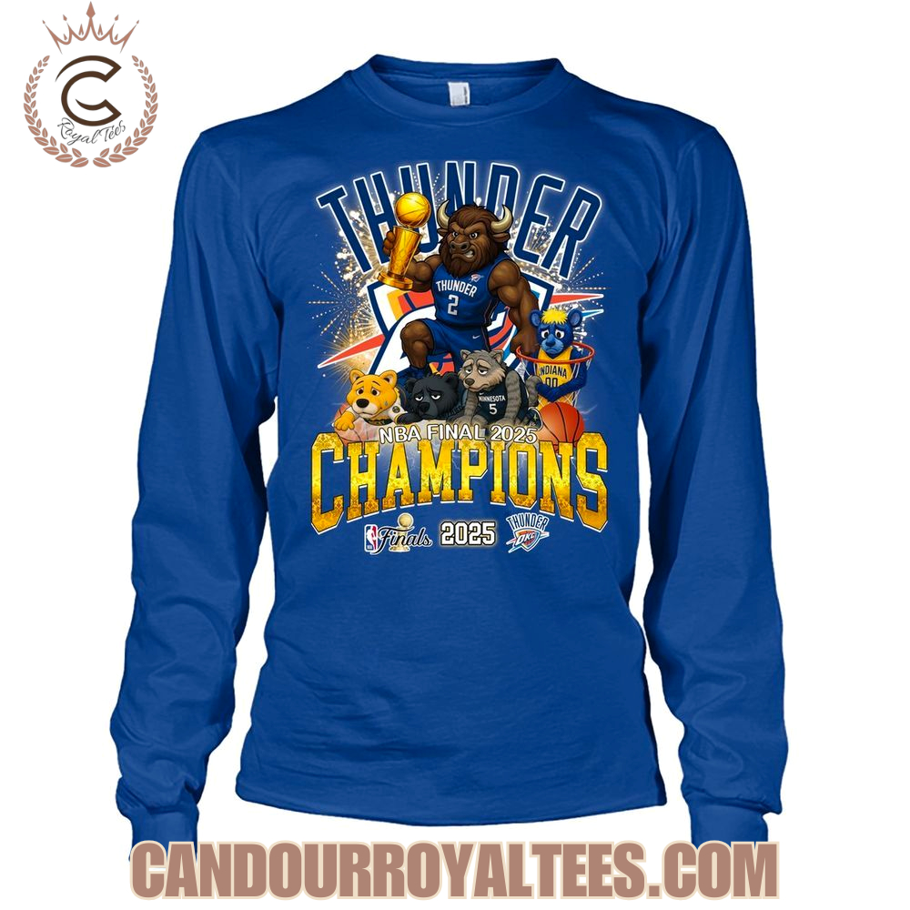 Okalahoma City Thunder NBA Finals Champions 2025 Mascot Design T-Shirt Okalahoma City Thunder NBA Finals Champions 2025 Mascot Design T-Shirt
