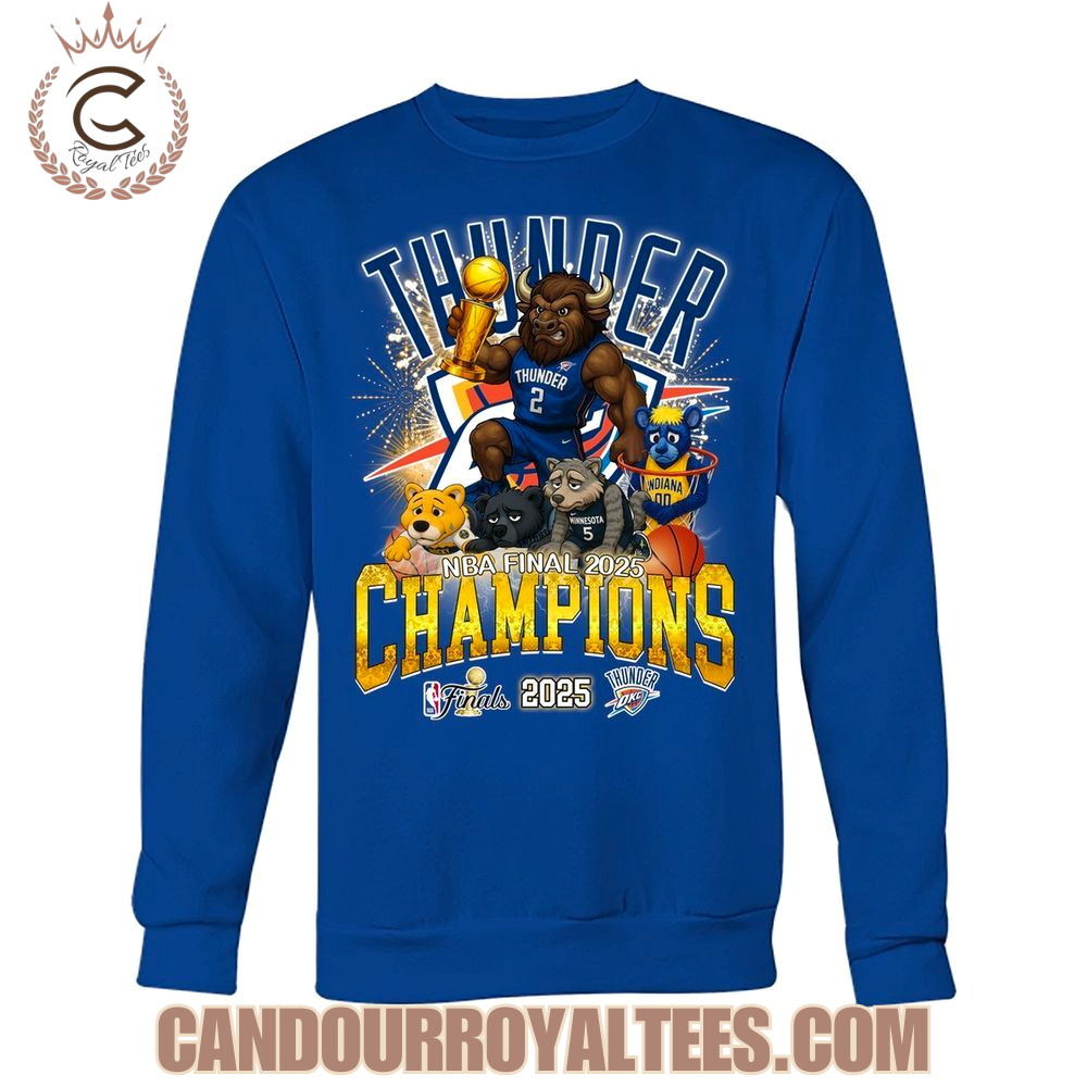 Okalahoma City Thunder NBA Finals Champions 2025 Mascot Design T-Shirt Okalahoma City Thunder NBA Finals Champions 2025 Mascot Design T-Shirt
