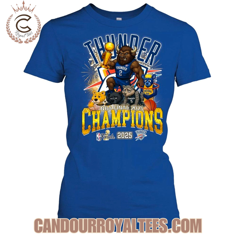 Okalahoma City Thunder NBA Finals Champions 2025 Mascot Design T-Shirt Okalahoma City Thunder NBA Finals Champions 2025 Mascot Design T-Shirt
