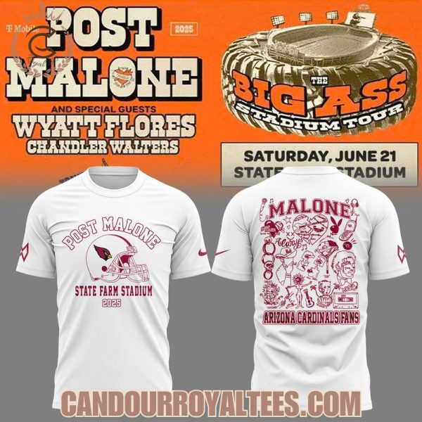 Post Malone x Arizona Cardinals State Farm Stadium 2025 White Tshirt, Hoodie