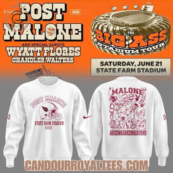 Post Malone x Arizona Cardinals State Farm Stadium 2025 White Tshirt, Hoodie