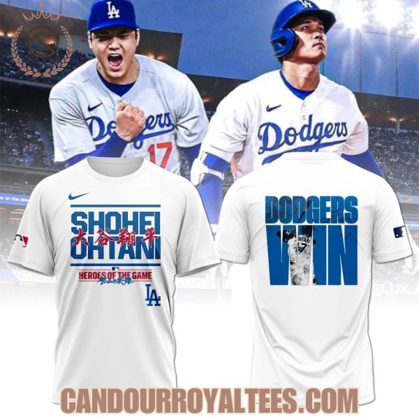 Shohei Ohtani Heroes Of The Game Dodgers Win White Tshirt, Hoodie