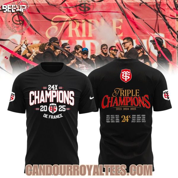 Stade Toulousain Triple Champions 2023 2024 2025 Black T-Shirt, Hoodie