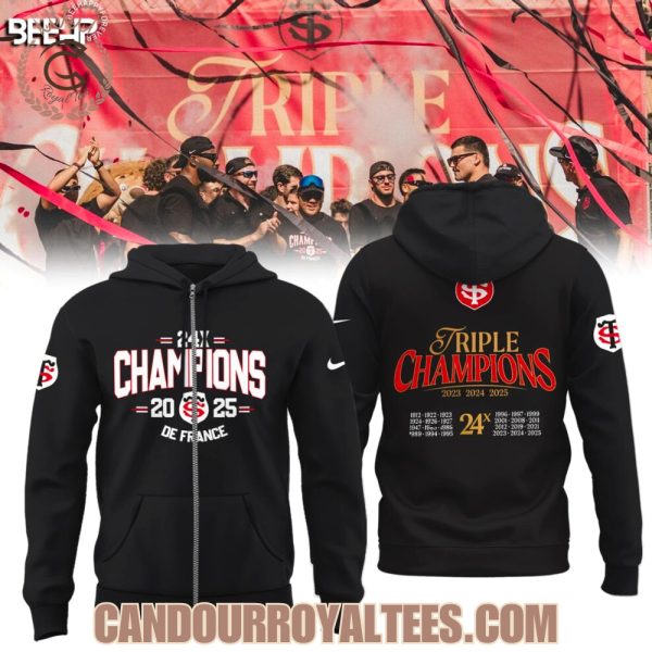 Stade Toulousain Triple Champions 2023 2024 2025 Black T-Shirt, Hoodie