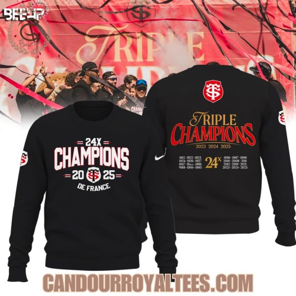 Stade Toulousain Triple Champions 2023 2024 2025 Black T-Shirt, Hoodie