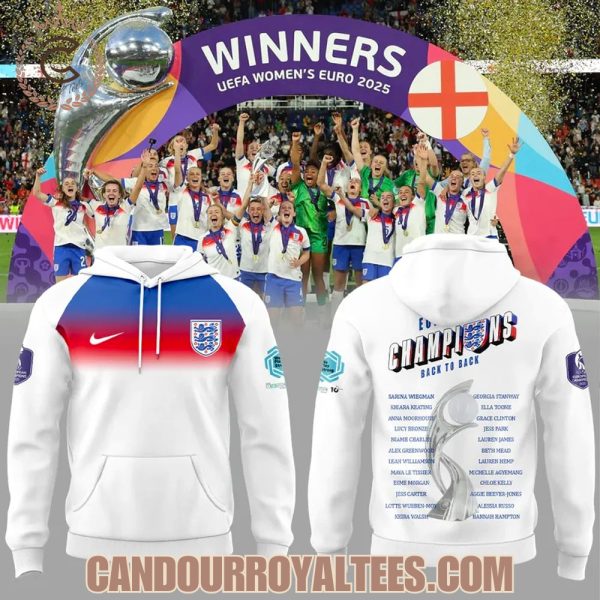 Back To Back European Champions 2022 2025 England Football Tshirt, Hoodie