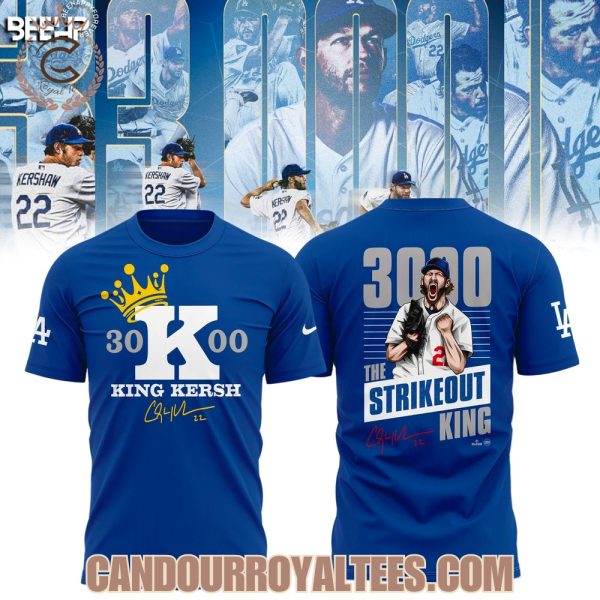 Clayton Kershaw Makes History And Joins The 3000 Strikeout Club Blue Tshirt, Hoodie