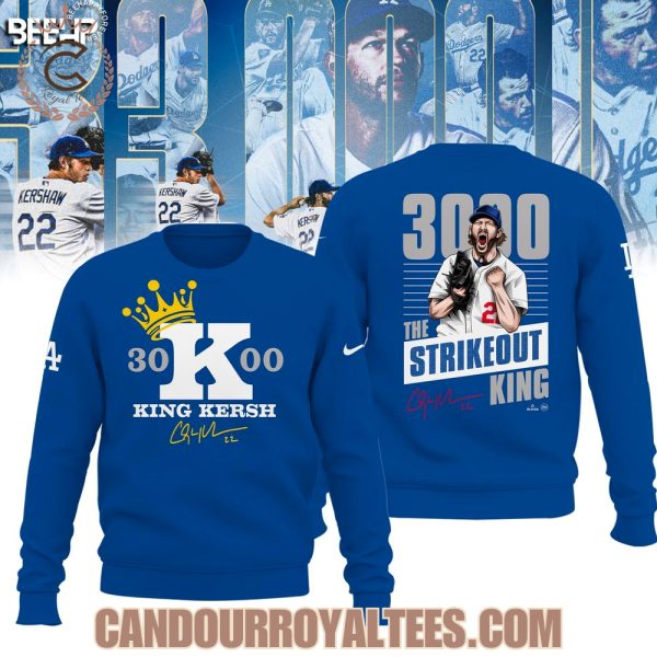 Clayton Kershaw Makes History And Joins The 3000 Strikeout Club Blue Tshirt, Hoodie