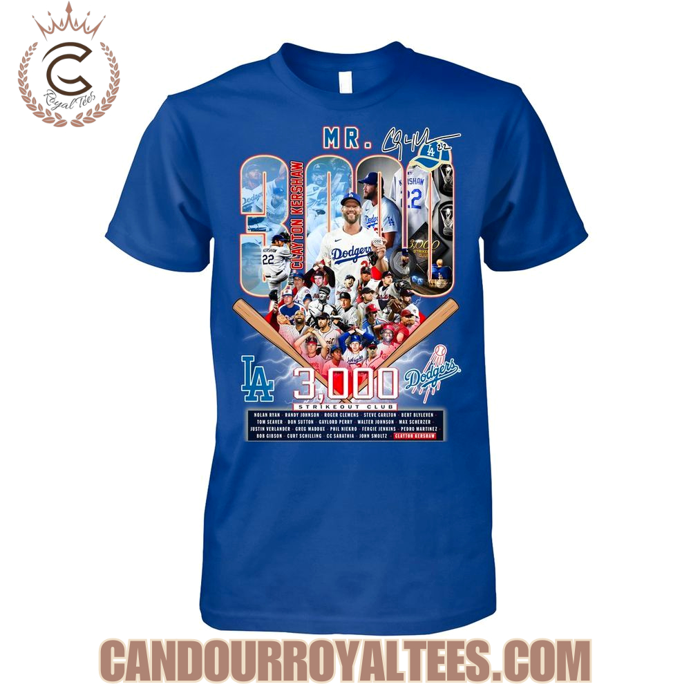 Clayton Kershaw on joining the 3,000 Strikeout Club T-Shirt Clayton Kershaw on joining the 3,000 Strikeout Club T-Shirt