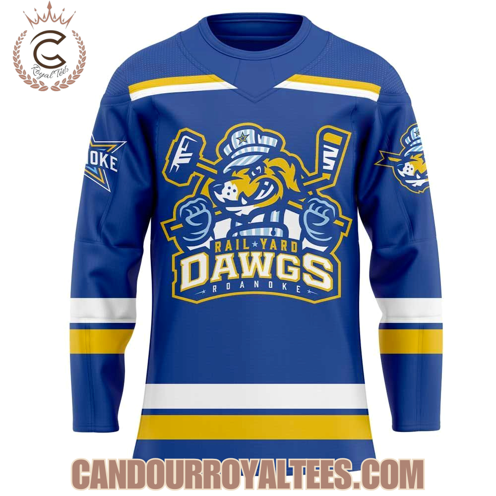 Roanoke Rail Yard Dawgs New Logo Unleashed Blue Hockey Jersey Roanoke Rail Yard Dawgs New Logo Unleashed Blue Hockey Jersey