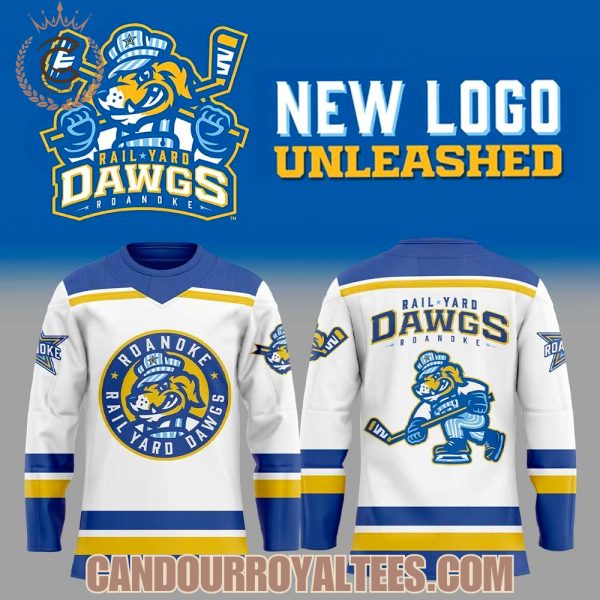 Roanoke Rail Yard Dawgs New Logo Unleashed White Hockey Jersey