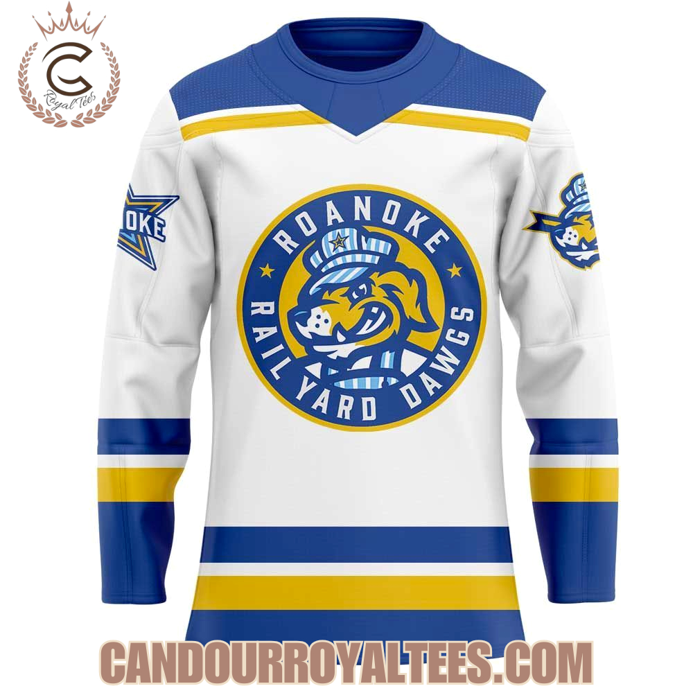 Roanoke Rail Yard Dawgs New Logo Unleashed White Hockey Jersey Roanoke Rail Yard Dawgs New Logo Unleashed White Hockey Jersey