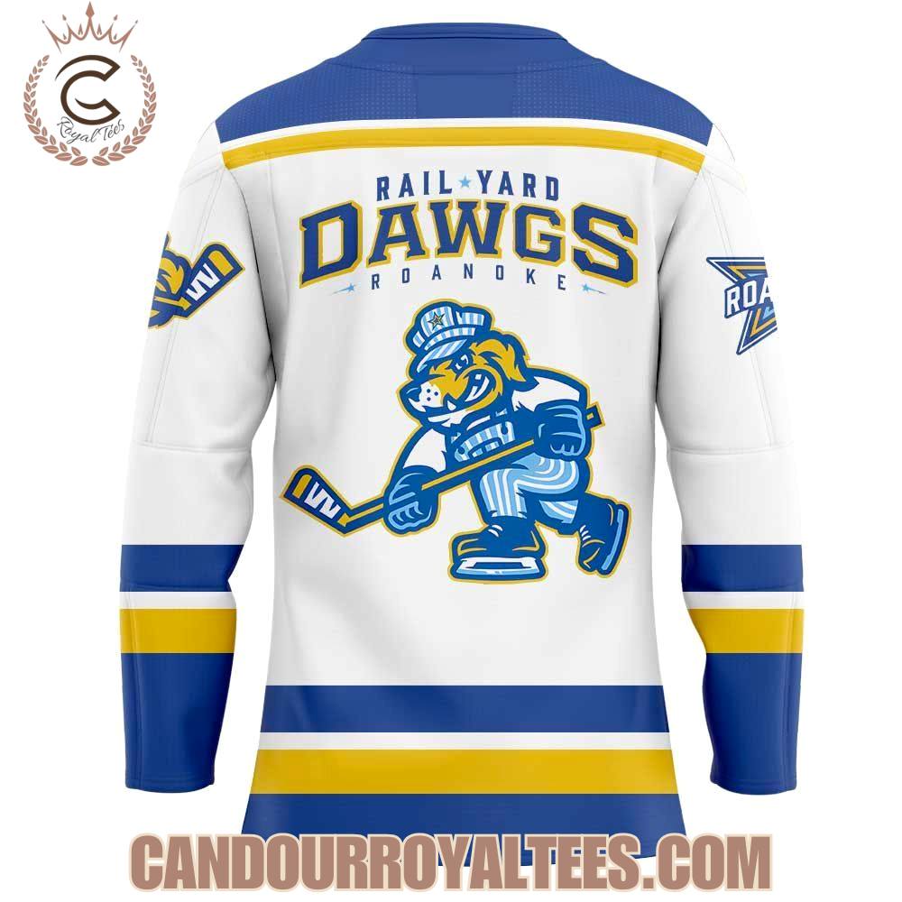 Roanoke Rail Yard Dawgs New Logo Unleashed White Hockey Jersey Roanoke Rail Yard Dawgs New Logo Unleashed White Hockey Jersey