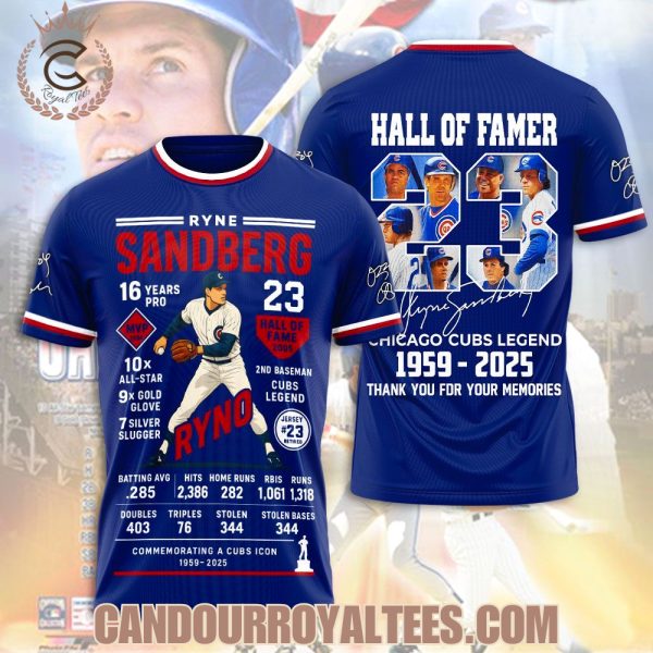 Ryne Sandberg Hall Of Famer Chicago Cubs Legend 1959-2025 Thank You For The Memories T-Shirt