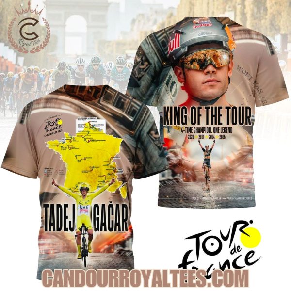 Tadej Pogacar King Of The Tour 4-Time Champion One Legend Tshirt