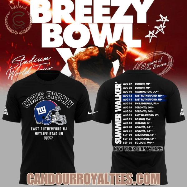 Chris Brown Breezy Bowl XX Tour 2025 Metlife Stadium New York Giants T-Shirt