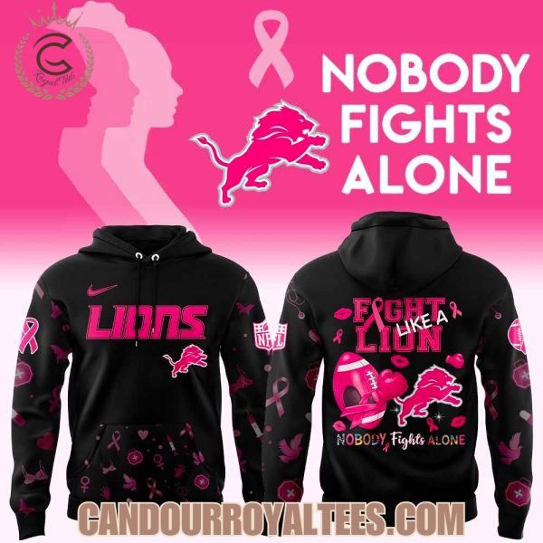 Detroit Lions Nobody Fights Alone Breast Cancer Hoodie