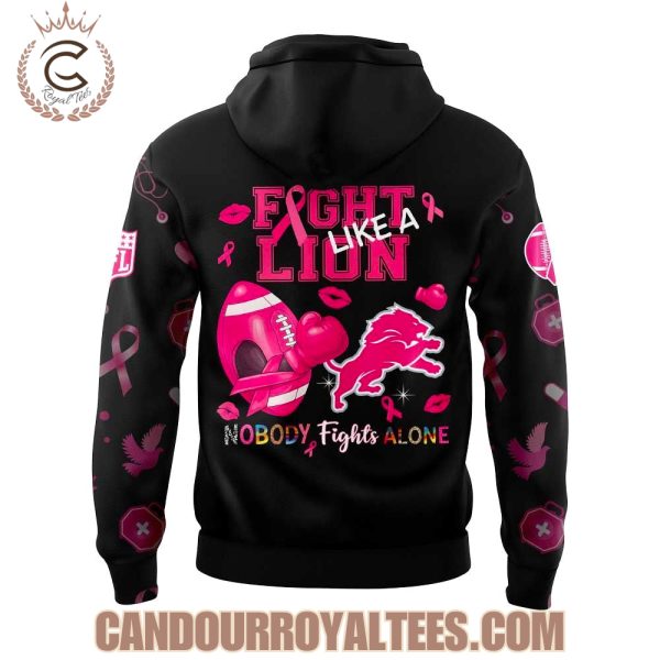 Detroit Lions Nobody Fights Alone Breast Cancer Hoodie