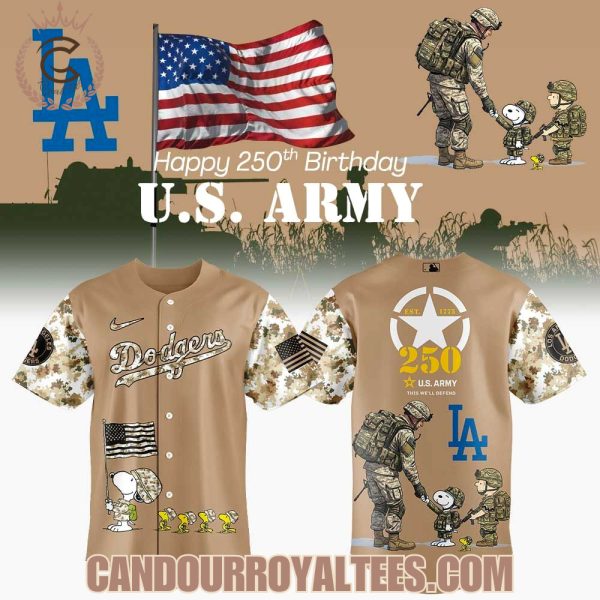 Los Angeles Dodgers Peanuts Happy 250th U.S Army Jersey