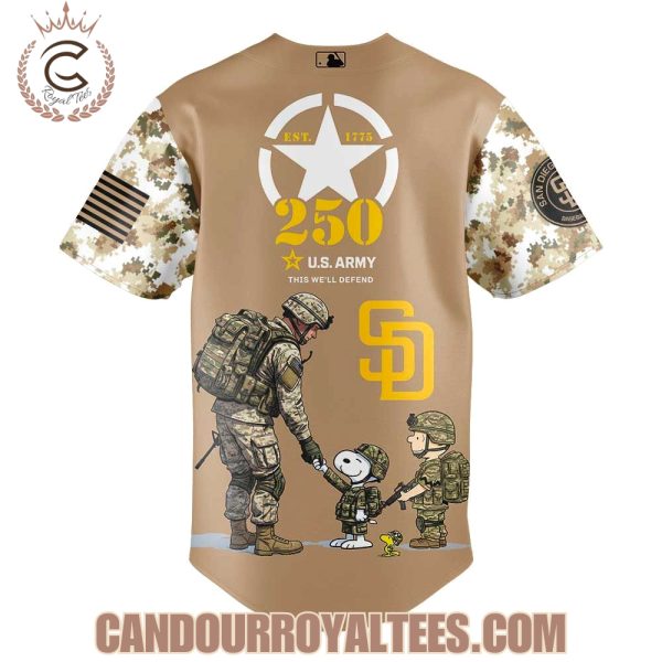 San Diego Padres Peanuts Happy 250th U.S Army Jersey