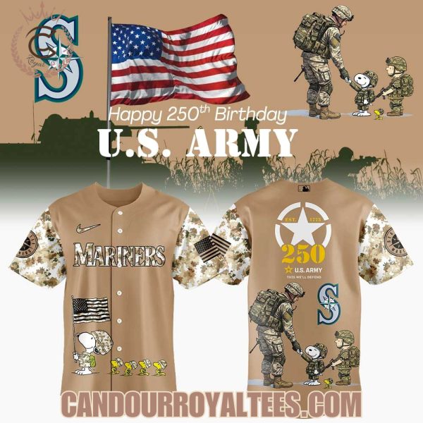 Seattle Mariners Peanuts Happy 250th U.S Army Jersey