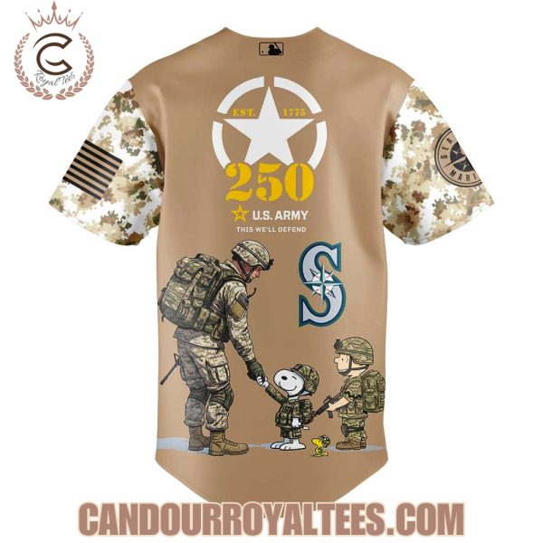 Seattle Mariners Peanuts Happy 250th U.S Army Jersey