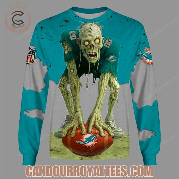 Miami Dolphins Zombie Halloween Design Hoodie