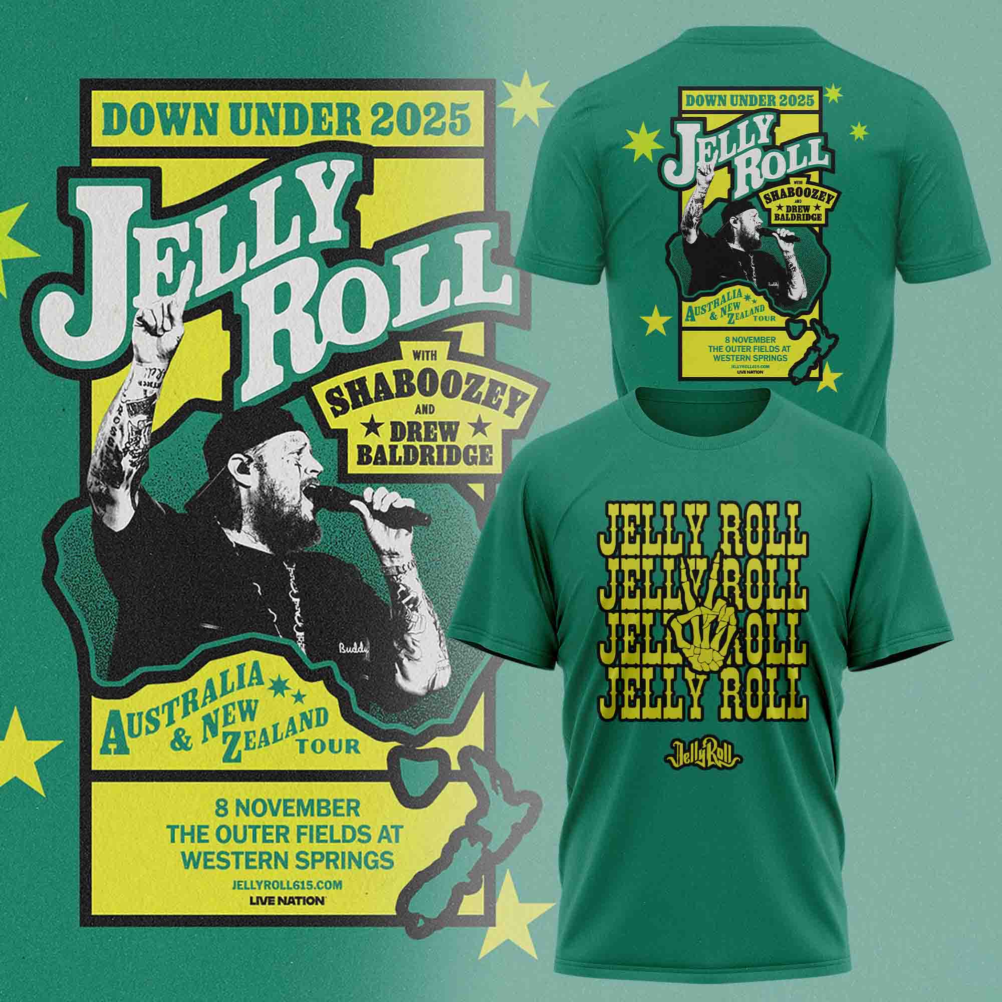 Jelly Roll – The Down Under 2025 T-Shirt Jelly Roll – The Down Under 2025 T-Shirt