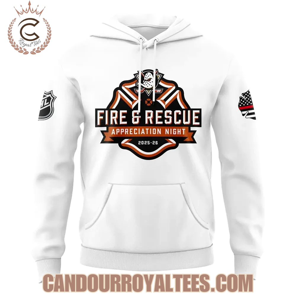 Anaheim Ducks 2025 Fire & Rescue Appreciation Night Hoodie Anaheim Ducks 2025 Fire & Rescue Appreciation Night Hoodie