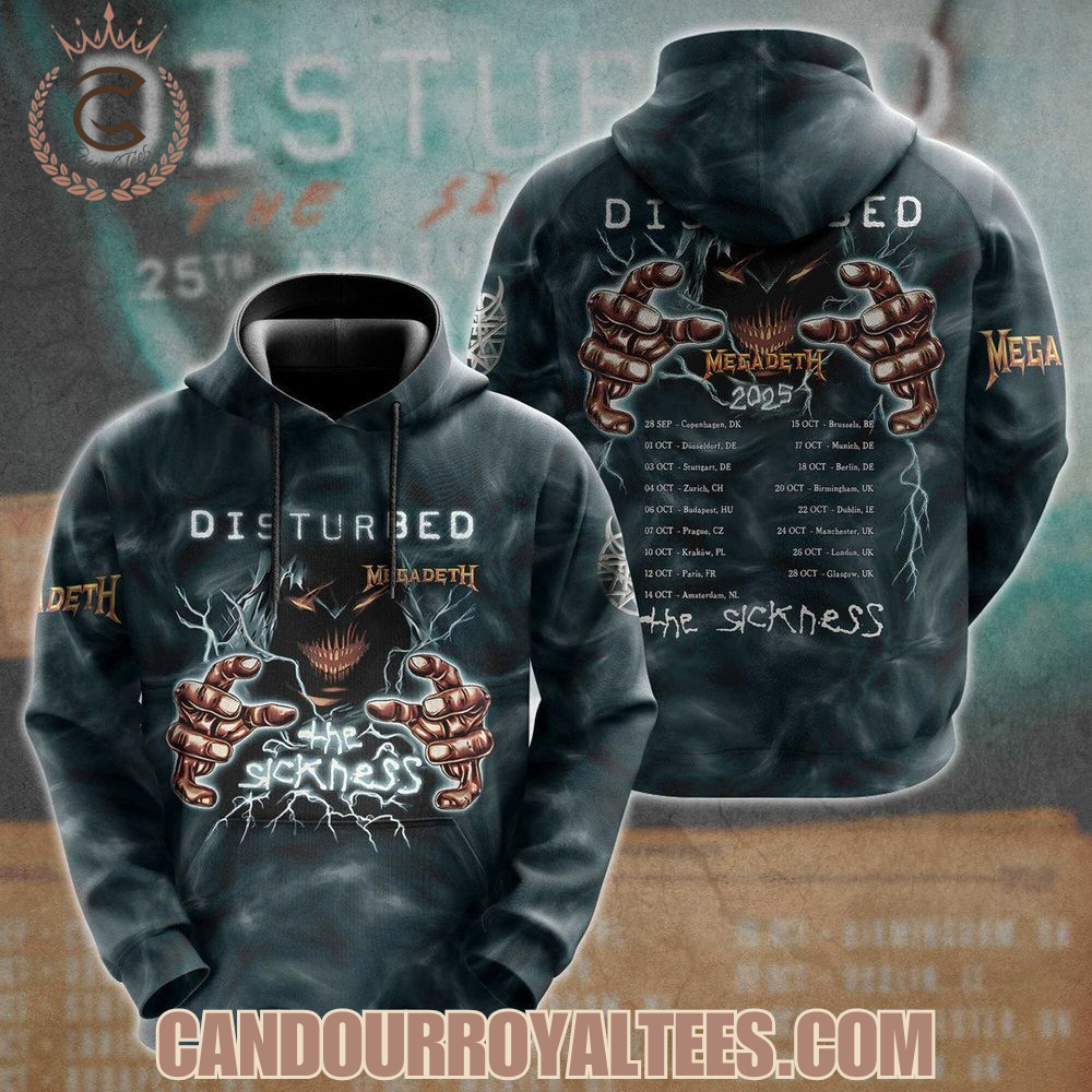 Disturbed x MEGADETH 2025 The Sickness Tshirt, Hoodie Disturbed x MEGADETH 2025 The Sickness Tshirt, Hoodie