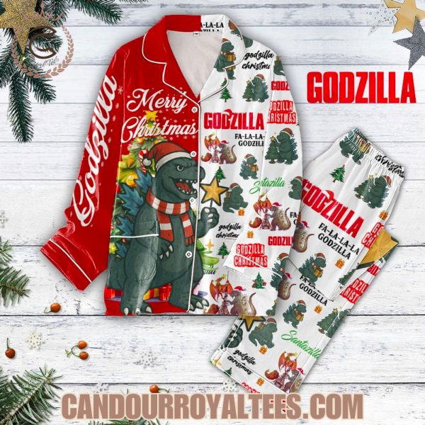 Godzilla Merry Christmas Button Pajamas Set Godzilla Merry Christmas Button Pajamas Set