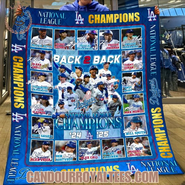 Los Angeles Dodgers Back To Back National LEague Champions ’24 ’25 Blanket Los Angeles Dodgers Back To Back National LEague Champions ’24 ’25 Blanket