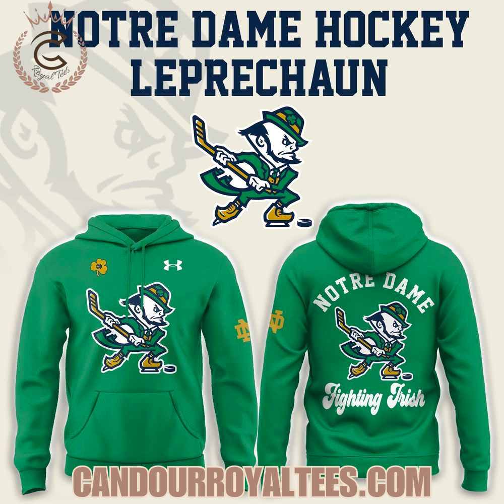 Notre Dame Hockey Team Leprechaun Green Hoodie Notre Dame Hockey Team Leprechaun Green Hoodie